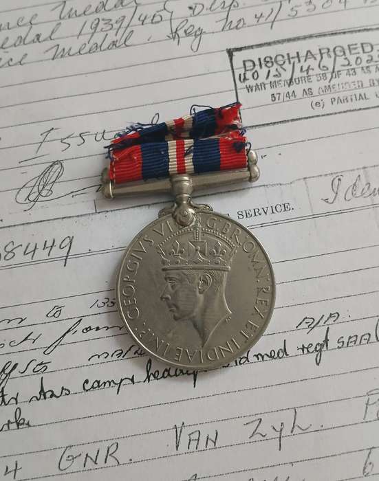 WW2 War Medal 1939-45 South African with Service Record