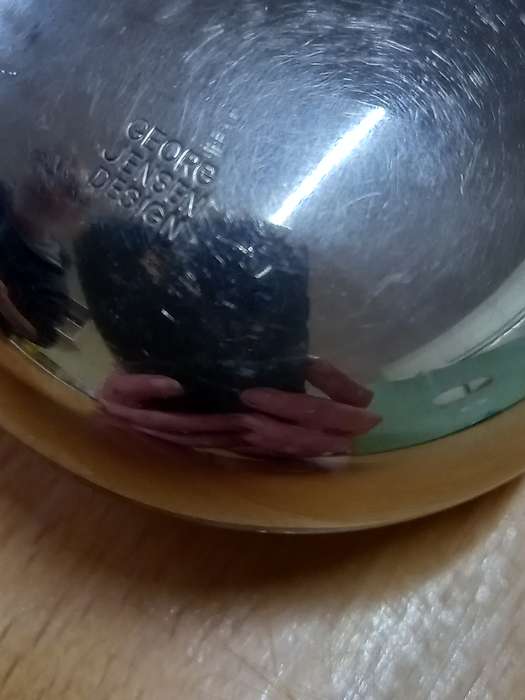 Danish Georg Jensen Orb Egg Sculpture Ashtray Chrome Brass Paperweight Bowl Ball