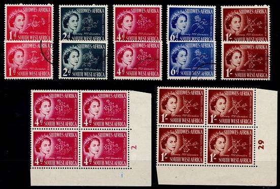 SWA 1953 Coronation of QEII sets VFU & UM + 4d & 1s Cyl Blks 0f 4 MM/UM