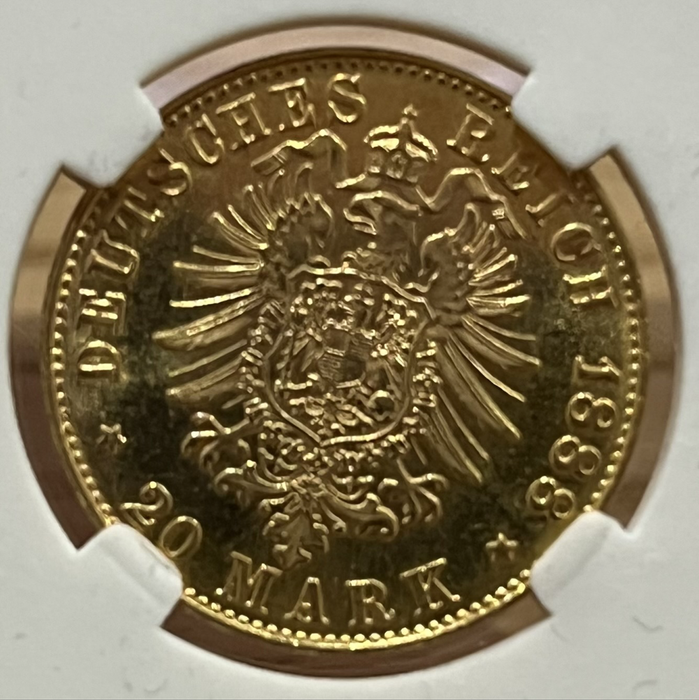 GOLD 0.2305 ounce- 20 Mark, 1888 - Kingdom of Prussia, FRIEDRICH DEUTSCHER KAISER KÖNIG V. PREUSSEN