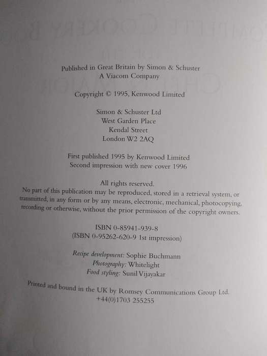 Sophie Buchmann Kenwood The Complete Chef & Major Cookbook