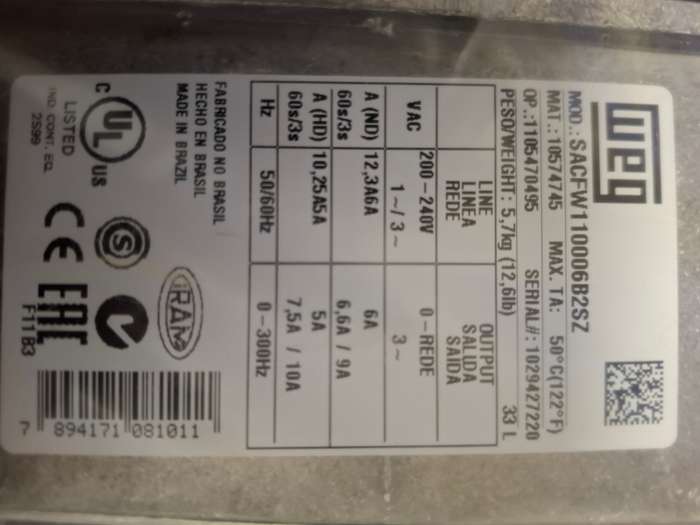 Variable Speed Drive WEG CFW-11 Vectrue Inverter