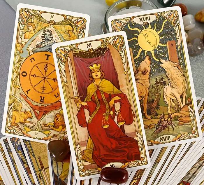 GOLDEN ART NOUVEAU TAROT STANDARD LARGE GOLD FOILED CARDS DECK WITH GUIDEBOOK