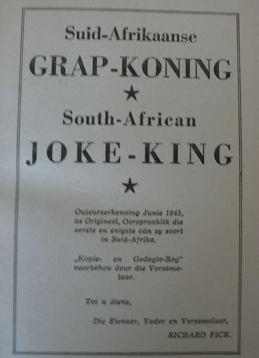 Suid-Afrikaanse grapkoning/SA joke-king deur Richard Fick( SA humor)