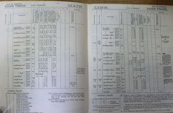 Cape Goverment Western Railways working time table for 11th day of August 1879(soft cover A5)