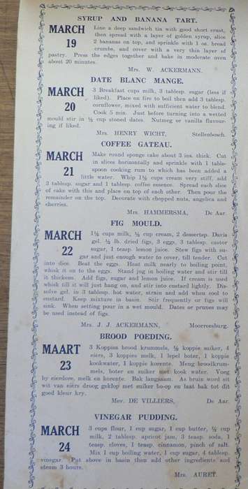 Vroue Landbou Vereeniging van Kaap Provinsie, Almanak van poedings 1933
