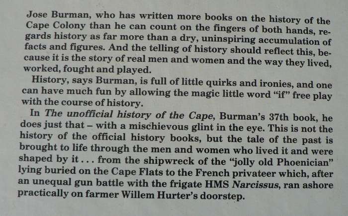 The unofficial history of the Cape by Jose Burman