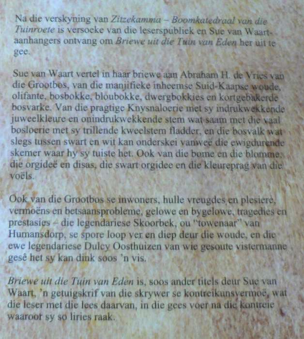 Briewe uit die tuin van Eden deur Sue van Waart(Plettenbergbaai omgewing)