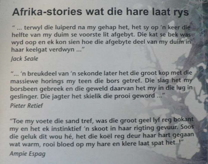 Afrika Stories wat die hare laat rys deur Jan Roderigues(wildtuin verhale)