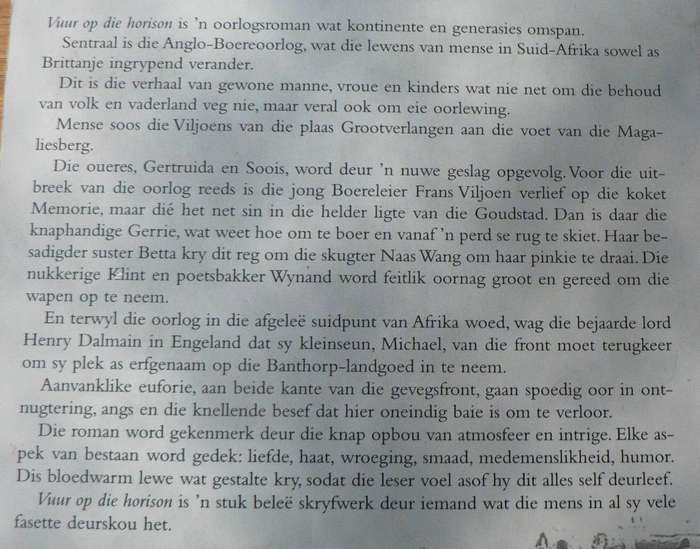 Vuur op die horison deur Engela van Rooyen (Anglo Boereoorlog roman)