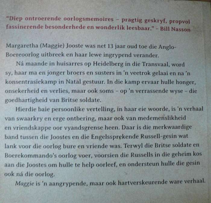 Maggie, my lewe in die kamp deur Maggie Jooste(Anglo-Boereoorlog)