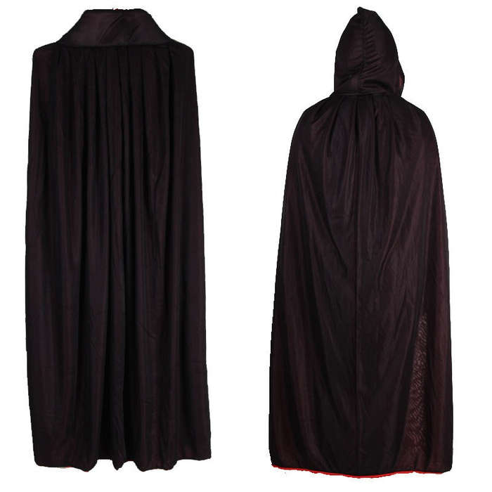 Unisex Gothic Vampire Cape - Double Layer Black And Red With Hood And Stand Collar - Richly Colorful