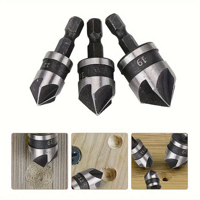 3 Pieces Carbon Steel 90 Degree Countersink Drill Bits
