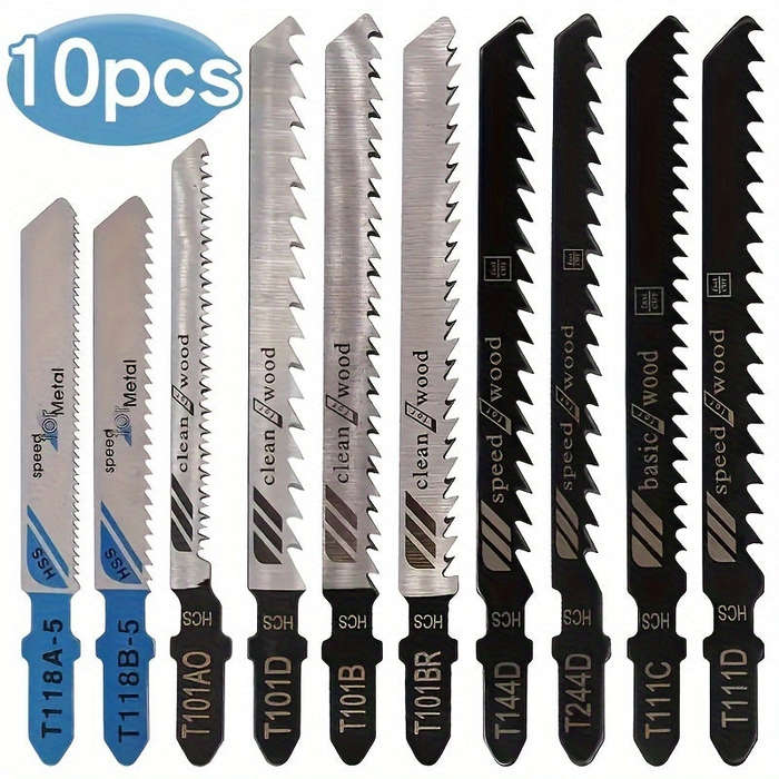 10 Piece Jigsaw Blade Set - Fine And Coarse Teeth For Wood