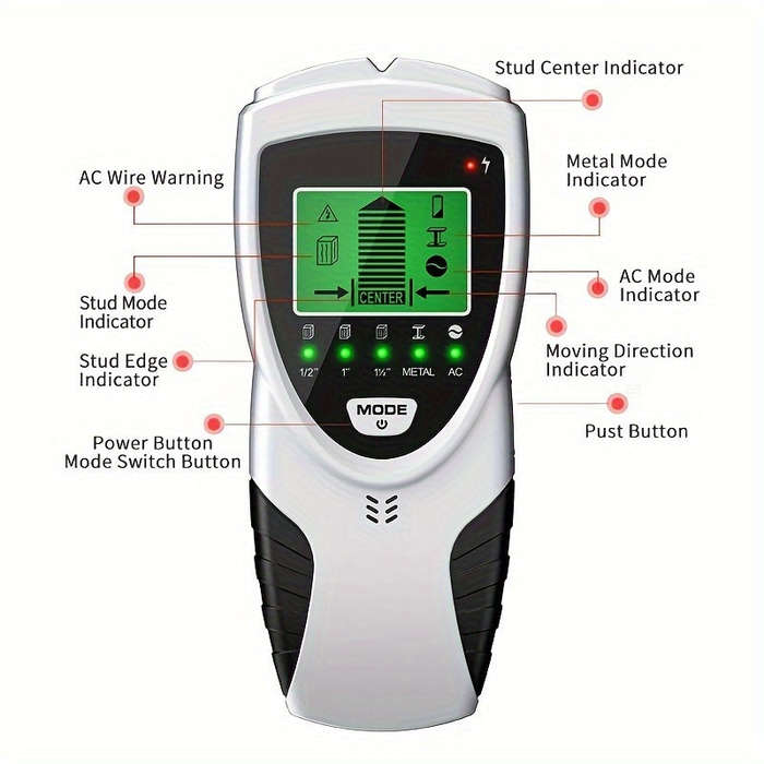 5 In 1 Wall Scanner - Stud, Metal And Wire Detection Tool With Led Lcd Display