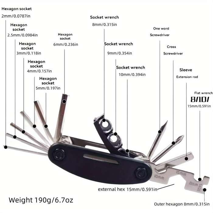 16 In 1 Stainless Steel Portable Folding Multi-Tool With Hex Key