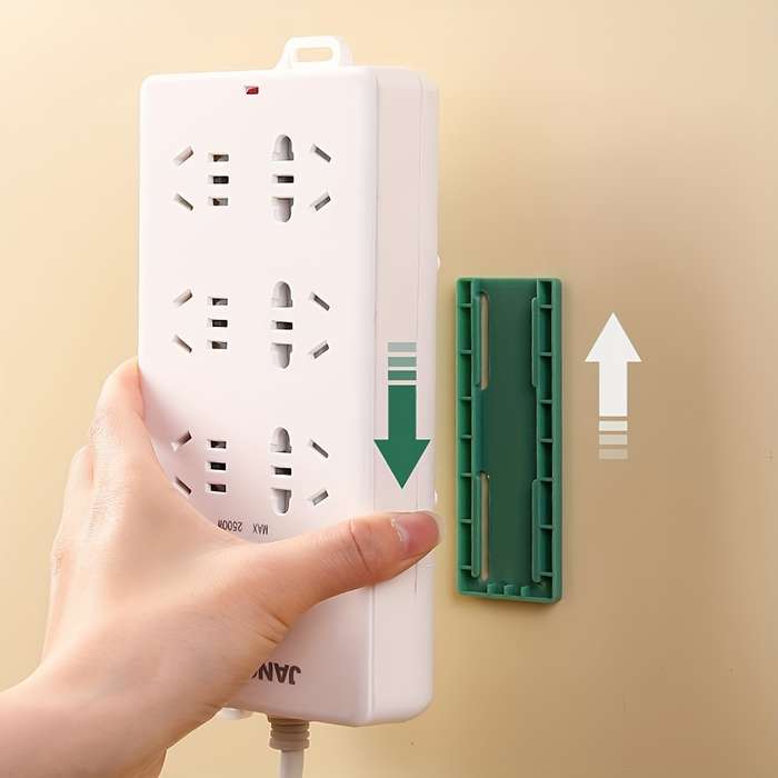 Easy To Install No-Drill Socket Holder - Self-Adhesive Wall Mounted Power Strip Organizer
