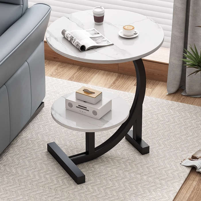 2 Tier Side Table, C Shape Side Table with Metal Frame