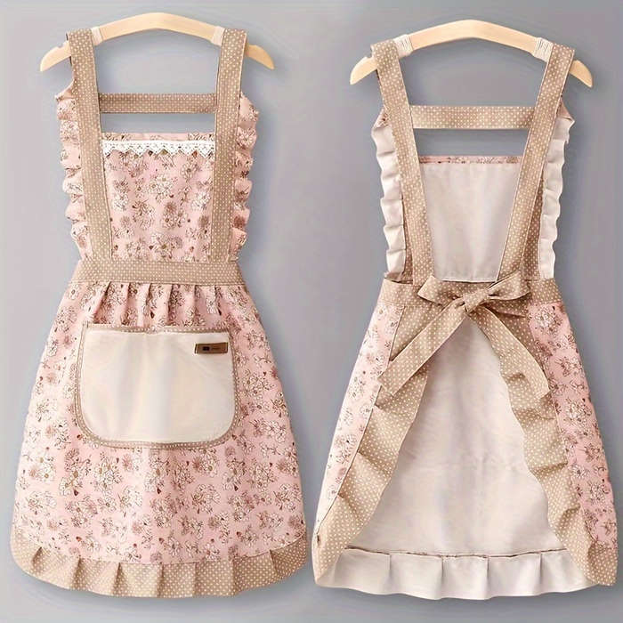 1Pcs Floral Lace Princess Apron with Hand Pockets