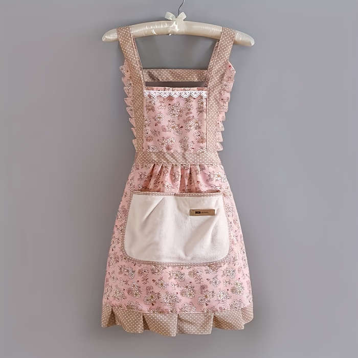 1Pcs Floral Lace Princess Apron with Hand Pockets