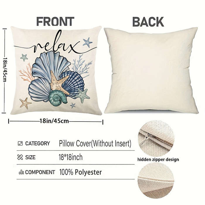 4 Pack 18x18 Modern Summer Starfish and Shell Throw Pillow Covers