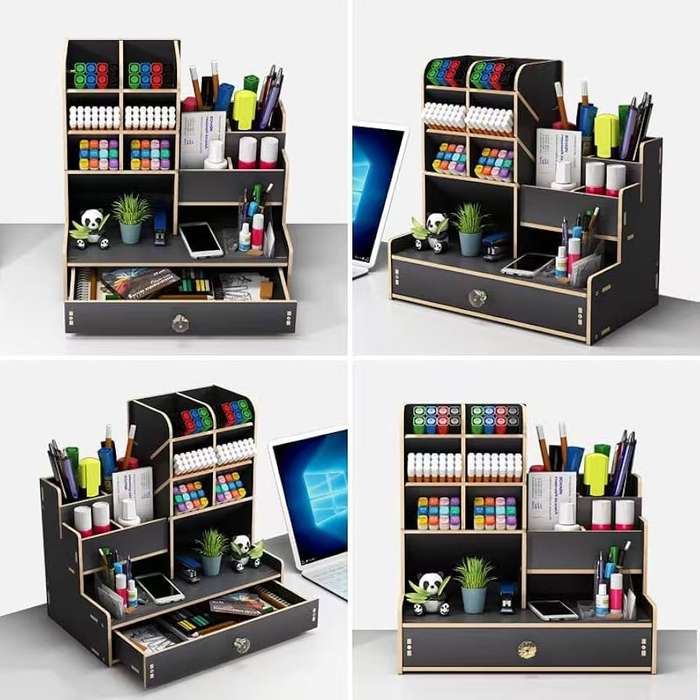 WOODEN DESK STATIONERY ORGANIZER WITH DRAWER