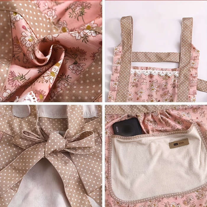 1Pcs Floral Lace Princess Apron with Hand Pockets