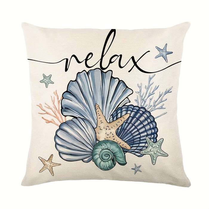 4 Pack 18x18 Modern Summer Starfish and Shell Throw Pillow Covers