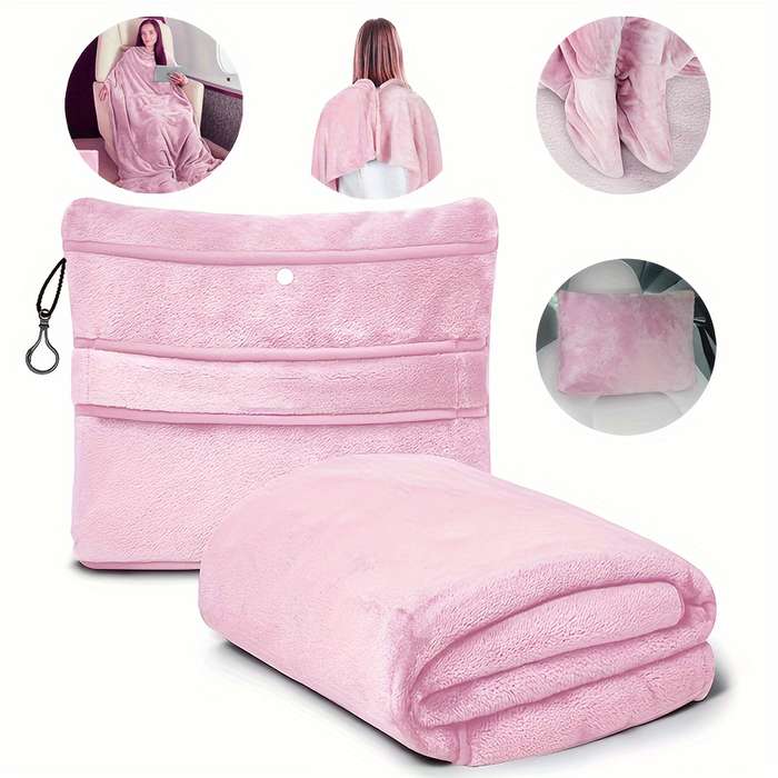 Versatile 4-In-1 Pink Travel Pillow And Blanket Set