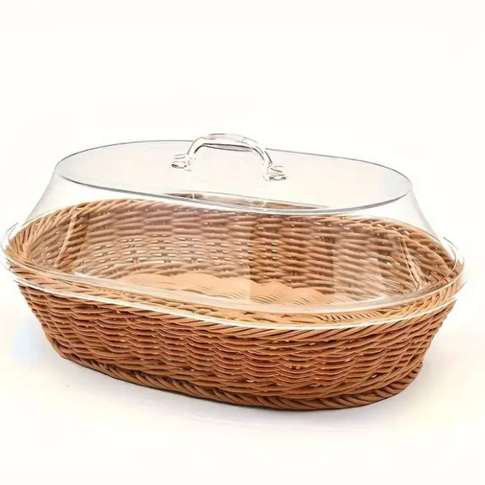 Woven Bread Basket With Transparent Cover