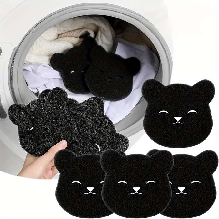 Reusable Cartoon Bear Laundry Sponge for Washing Machine PET Hair Remover, Deodorant Cleaner 5PCS