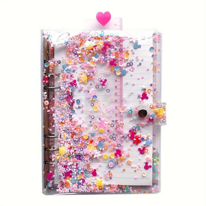 1pc Colorful Glitter A6 Plastic 6 Hole Notepad
