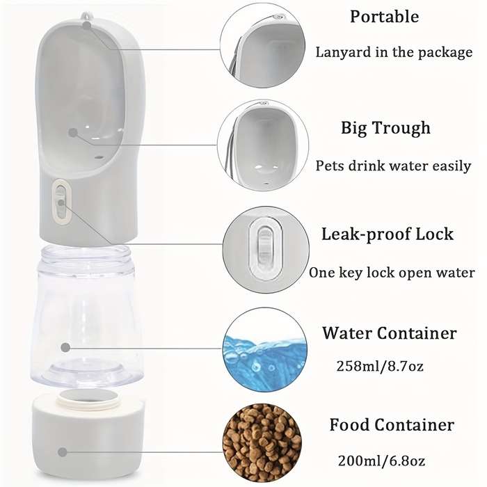 Portable Dog Water Bottle With Food Storage Function