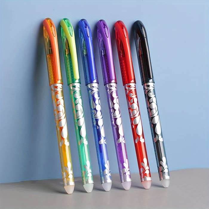 36 Erasable Gel Pens Set, 6 Colors - Blue, Black, Red, Green, Orange, Purple Ink - Washable with Poc