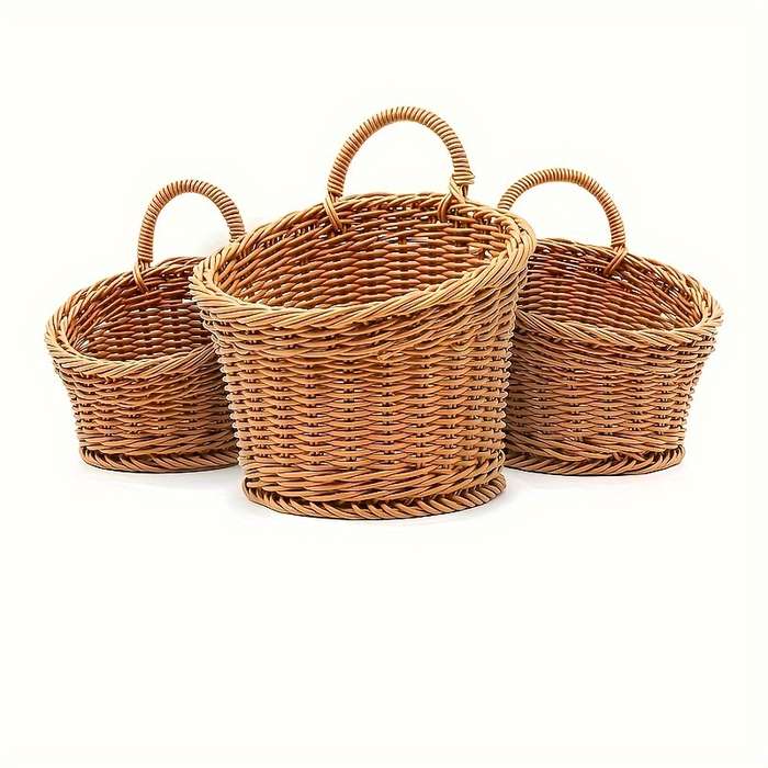 3-Piece Faux Rattan Wall-Mounted Storage Basket