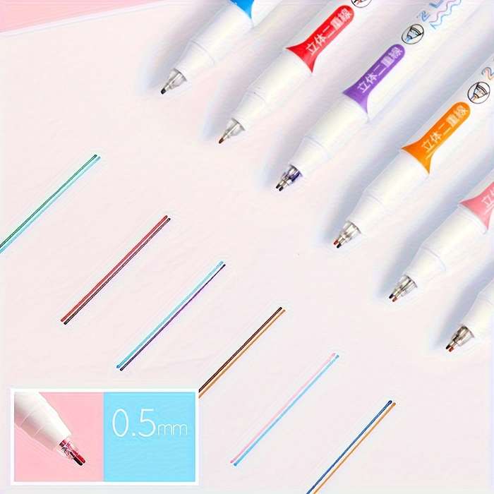 6 Bright Double-Line Gel Pens