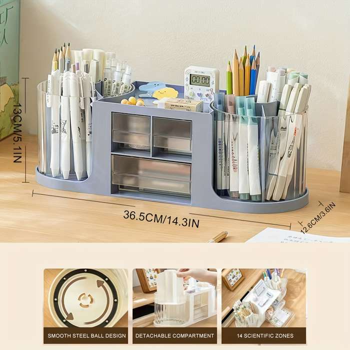 1Pc Double Rotating Transparent Pen Holder Storage Box