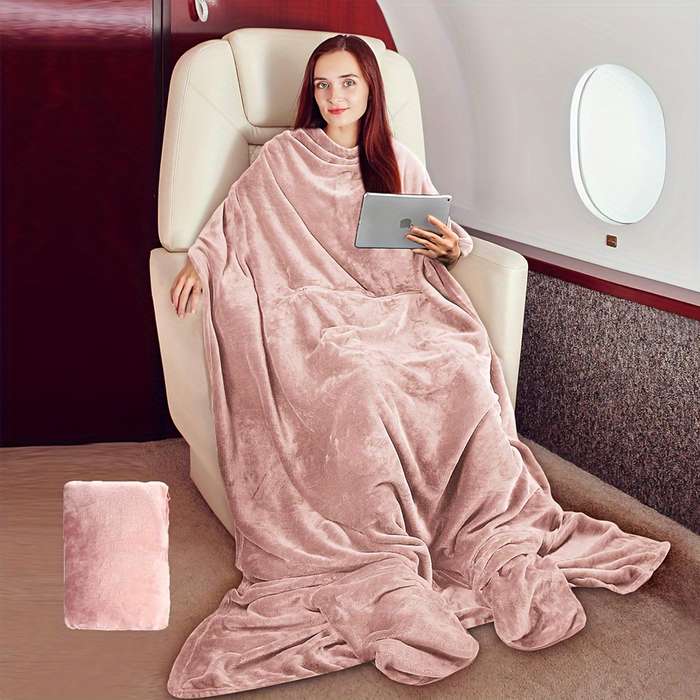 Versatile 4-In-1 Pink Travel Pillow And Blanket Set