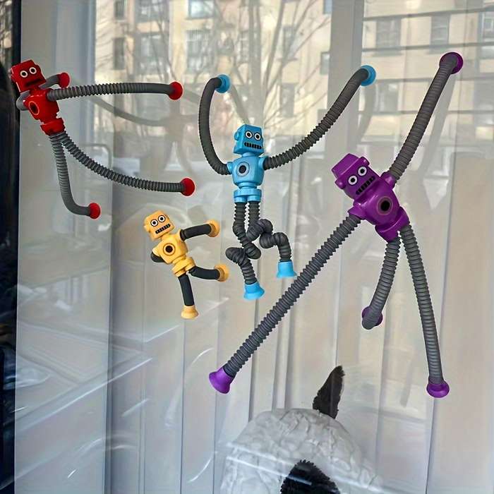 4pcs stretchable suction cup robot toys