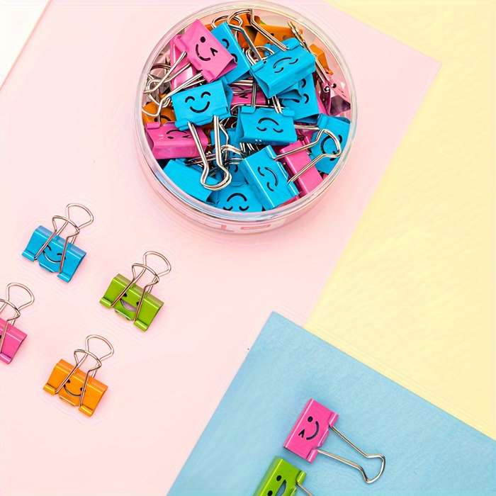 50-Pack Assorted-Color Cartoon Face Binder Clips