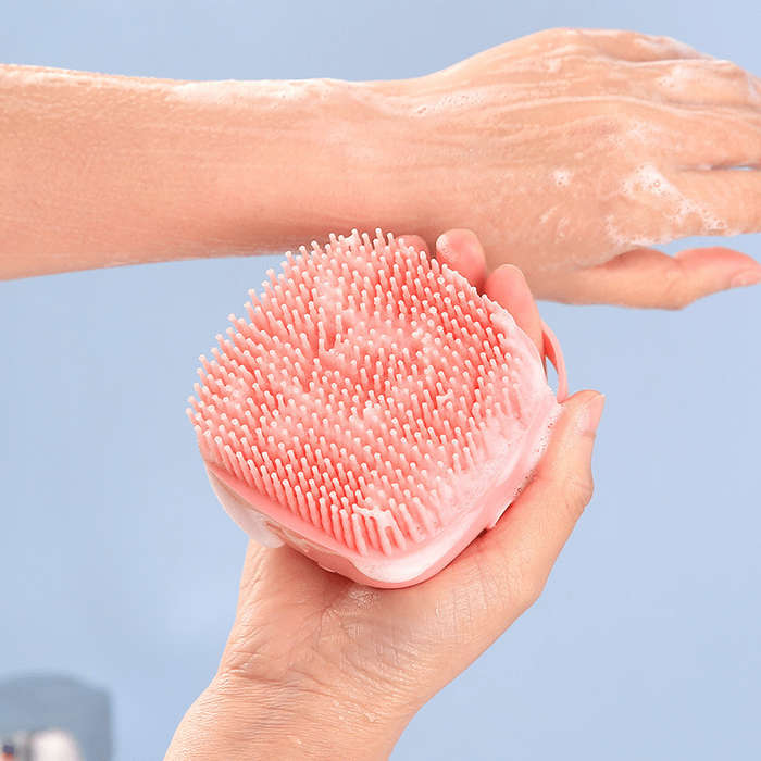 1pc Ergonomic Silicone Shower Brush With Cover Soft Non-Slip Handle