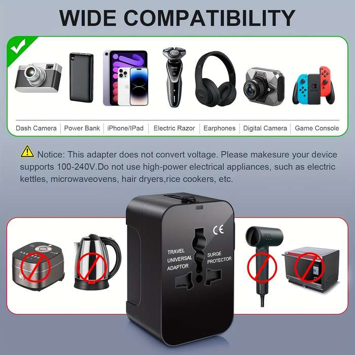 1 x Universal Travel Adapter, Dual Usb Port Converter