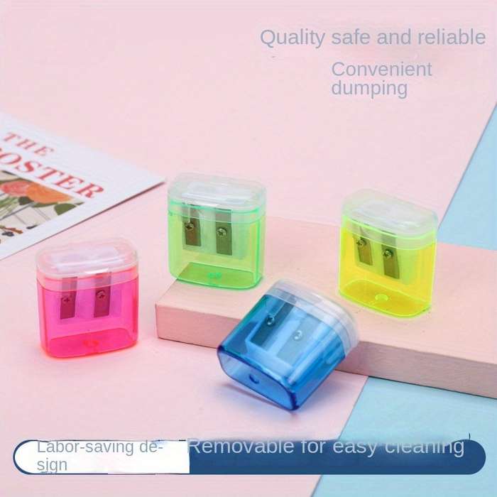 1pcs Double Slot Manual Pencil Sharpener With Cover