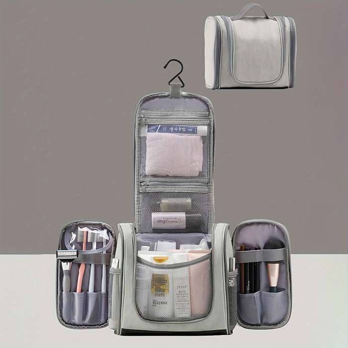 Portable travel toiletry bag with hook