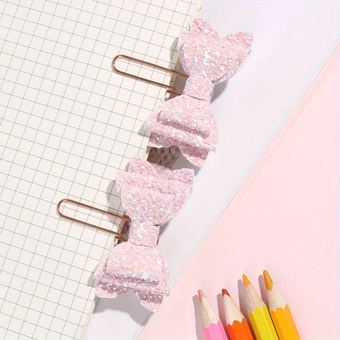 2pcs Sparkling Pink Glitter Bow Paper Clips