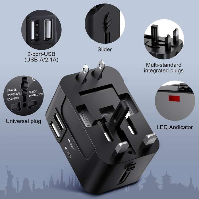 1 x Universal Travel Adapter, Dual Usb Port Converter
