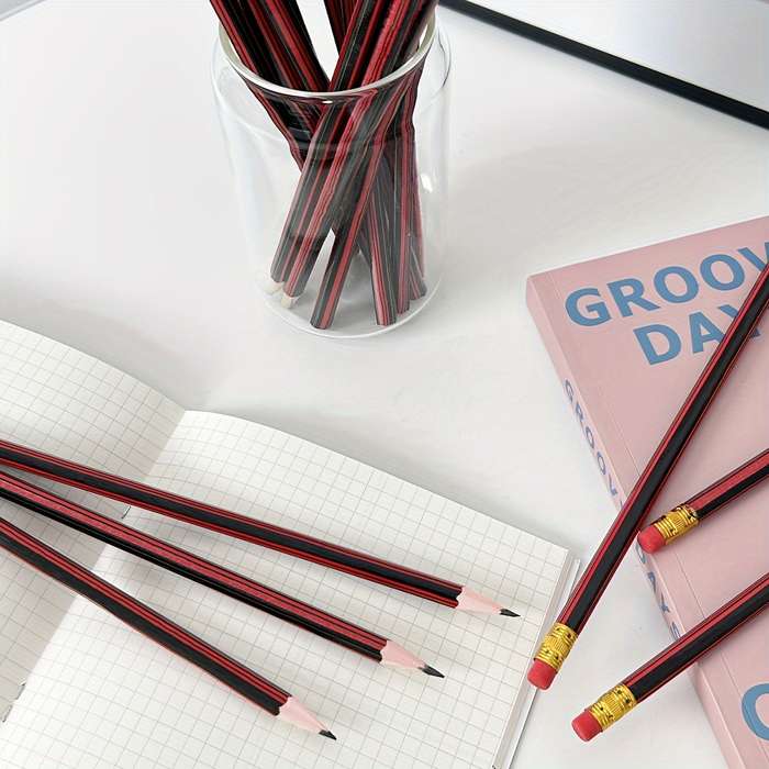 30 Classic Red And Black Pencils Study Stationery