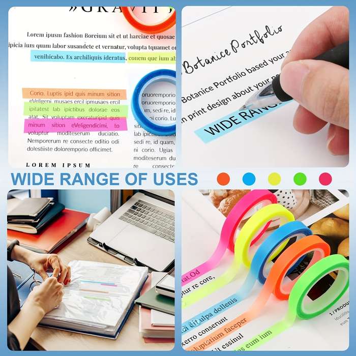 10 Rolls Of Highlighter Tape Removable
