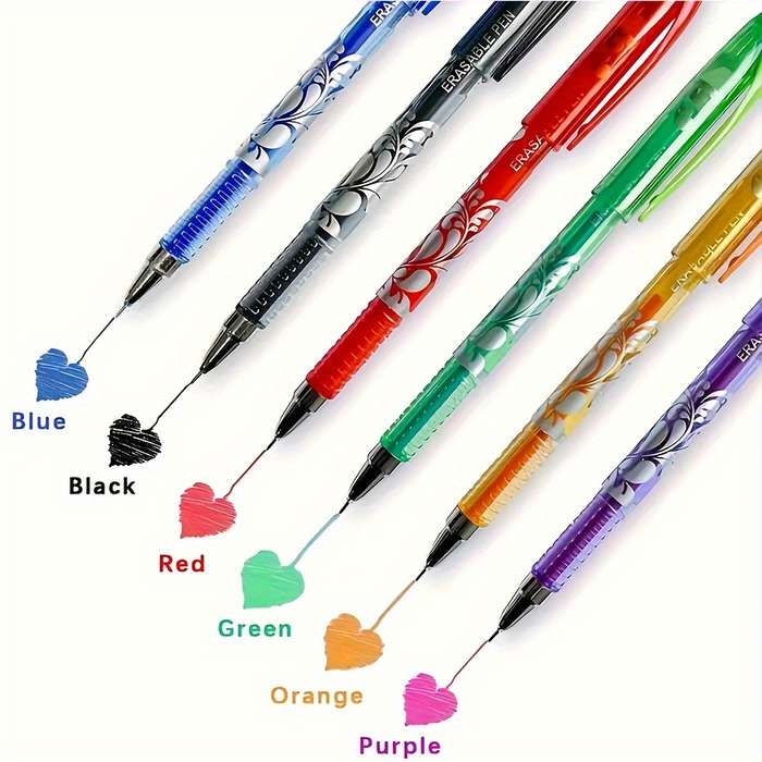 36 Erasable Gel Pens Set, 6 Colors - Blue, Black, Red, Green, Orange, Purple Ink - Washable with Poc
