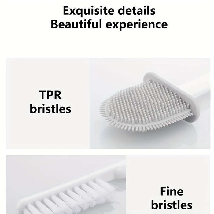 Wall-mounted toilet brush set, silicone head bathroom cleaning kit, ergonomic design, comes with 2 b